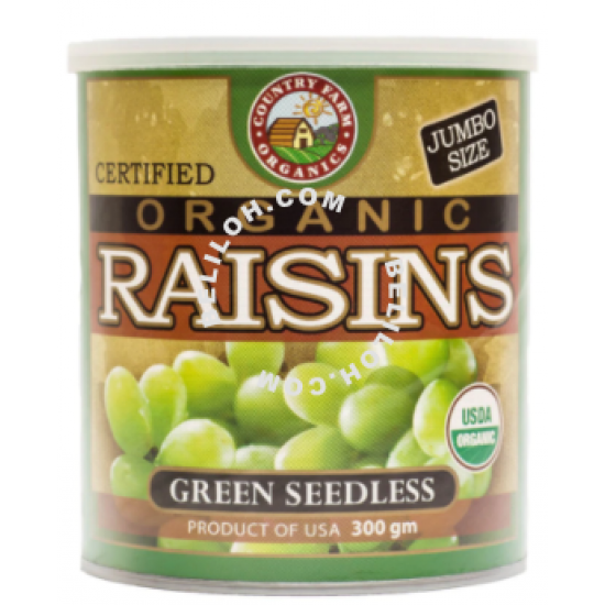 COUNTRY FARM Organic Green Seedless Raisins 300g